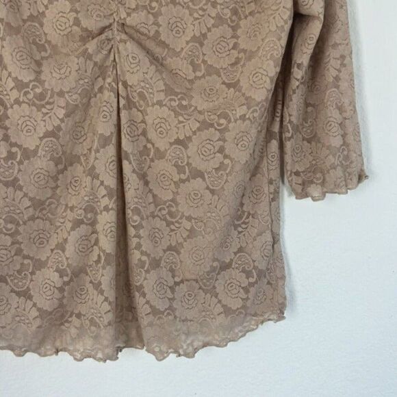 Bettie Page Retro Pin-up Nude Beige Floral Lace Blouse Sheer Back Top Large - Picture 9 of 11